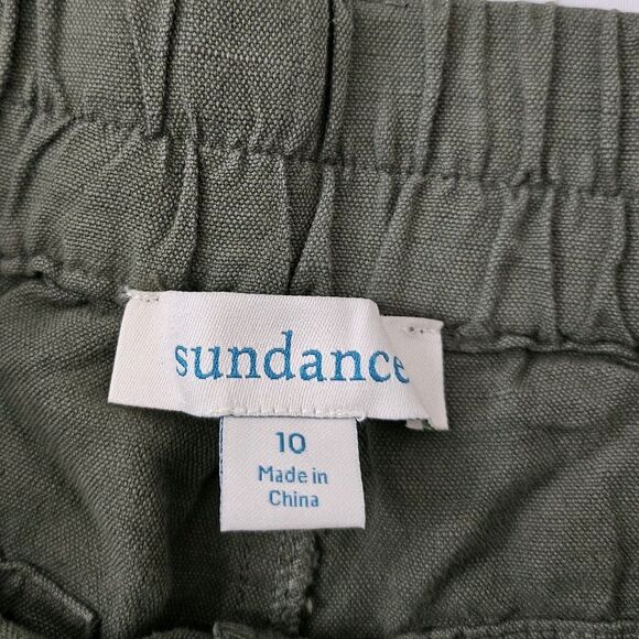 Sundance Rivera Pants 10 Green Straight Leg Linen Cotton High-Rise Button Fly - Picture 2 of 9